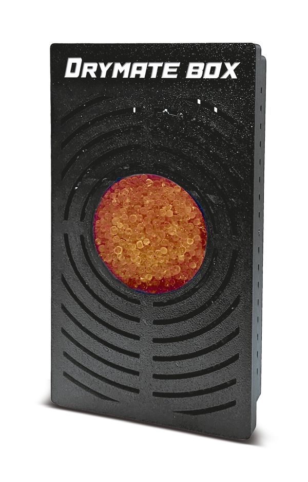 Drymatebox colour is green when saturated with water. Put granulate in oven for 170° Fahrenheit. 