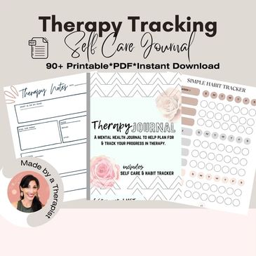 Printable therapy tracking journal for self-care and habit monitoring.