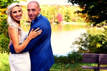 Wedding couple lakeside at Wiscoy Lake