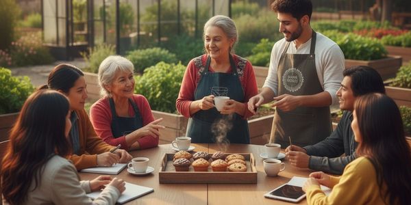 personas alrededor de una mesa compartiendo 