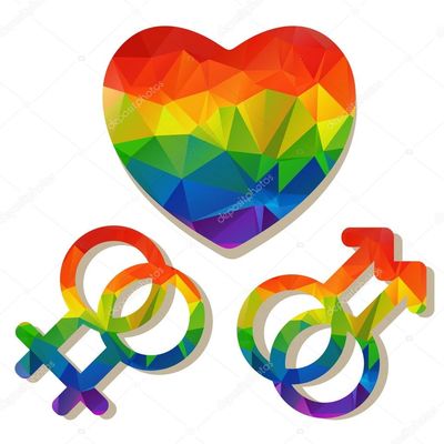 Different types of sexuality multi coloured heart sign and gender in relationship symbols