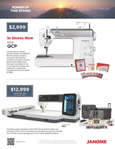 Janome sewing machines on sale with special spring offers and bundles.