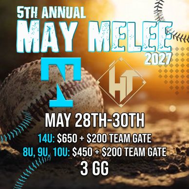 Poster for the 5th Annual May Melee baseball tournament, May 28-30, 2027.