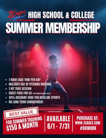 Advertisement for ZCages summer membership with baseball training benefits.
