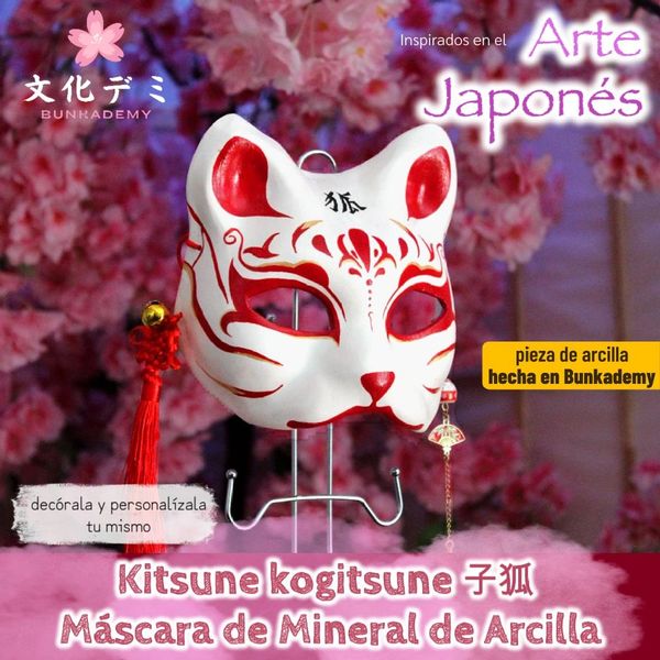 Máscara de kitsune japonesa de arcilla para decorar y personalizar.