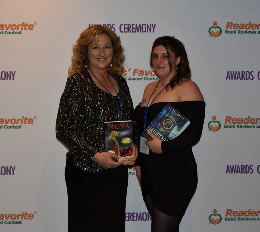 Ann Boelter (Left) with British Author, K.J. Simmill at 2019 Readers' Favorite Book Awards Ceremony