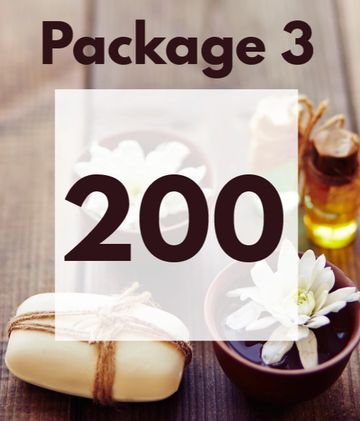 Spa-themed Package 3 priced at 200 with soap and candles.