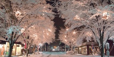 Winter picture of downtown Waynesville near Brookside Cottages Vacation Rentals 