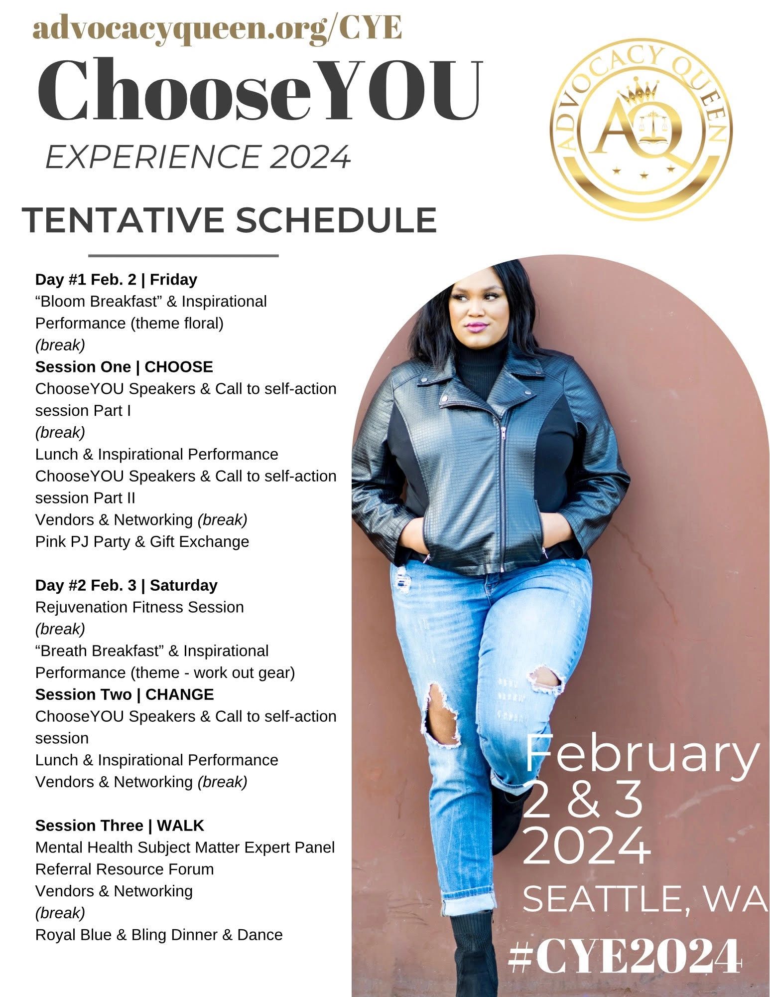 ChooseYOU Experience 2024 event schedule with sessions and activities.