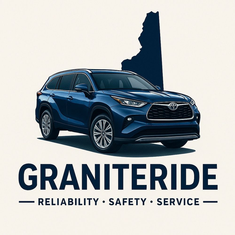 Blue SUV with GraniteRide logo and state silhouette emphasizing reliability and safety.