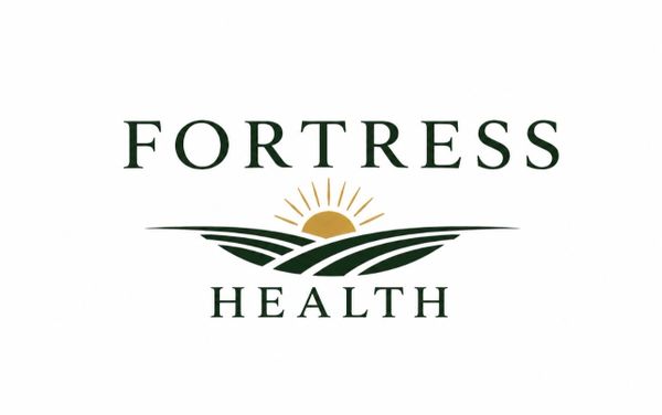 Logo of Fortress Health with a rising sun and field design.