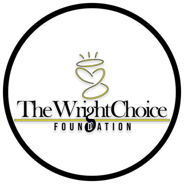 Logo of The Wright Choice Foundation with stylized text and an angelic heart symbol.