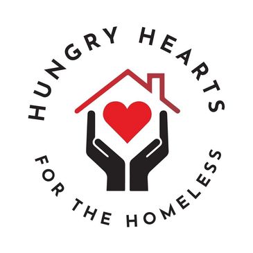 Logo with hands holding a heart inside a house for homeless support.