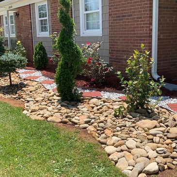 Creating an outdoor pathway. Maintaining plants and lawn.
