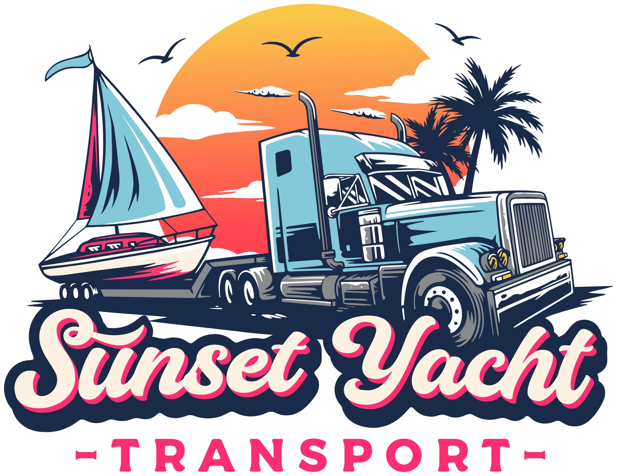 Sunset Yacht Transport Company Logo. California Boat Transport California Boat Hauling