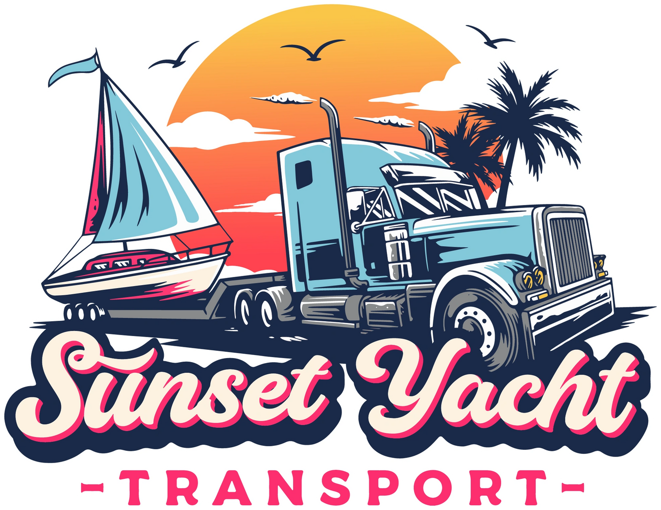 Sunset Yacht Transport Company Logo. California Boat Transport California Boat Hauling