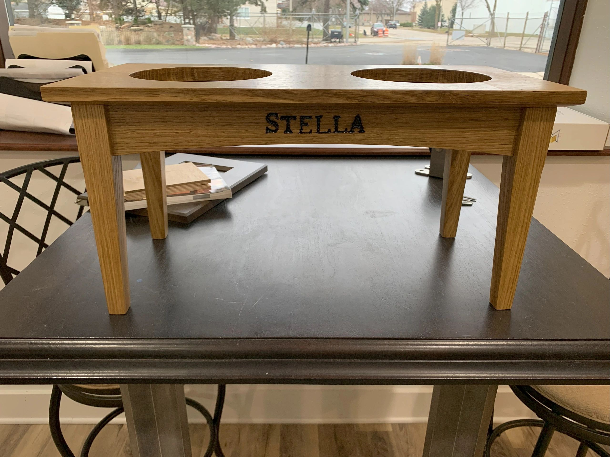 Shaker style dog bowl stand
