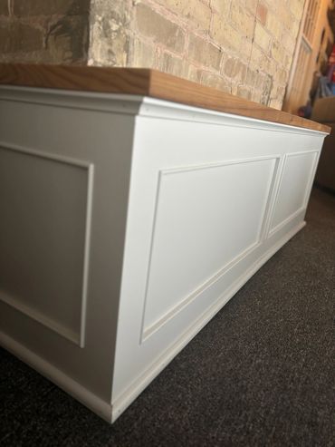 left corner of bench cabinet