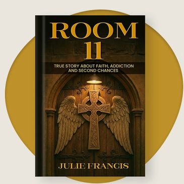 Cover of 'Room 11' by Julie Francis featuring a cross and angel wings.