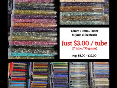 Knot Just Beads
cube beads
Miyuki seed beads
huge sale
50% off
75% off
fantastic deals
peyote stitch