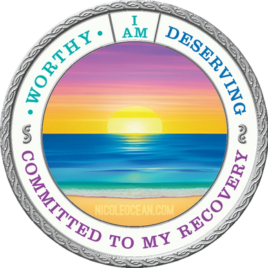 Backside of the ED Recovery Coin - Sunset, Affirmations Side