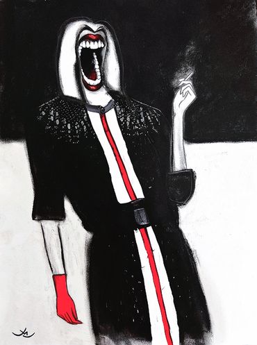 Title : "Fashion week"
Medium : Charcoal drawing on paper,
acrilyc's details 