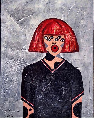 Title : "Calliope"
Medium : Mixed media on canvas 
(acrylic's,modeling paste,glitter)
Size : 39 x 31
