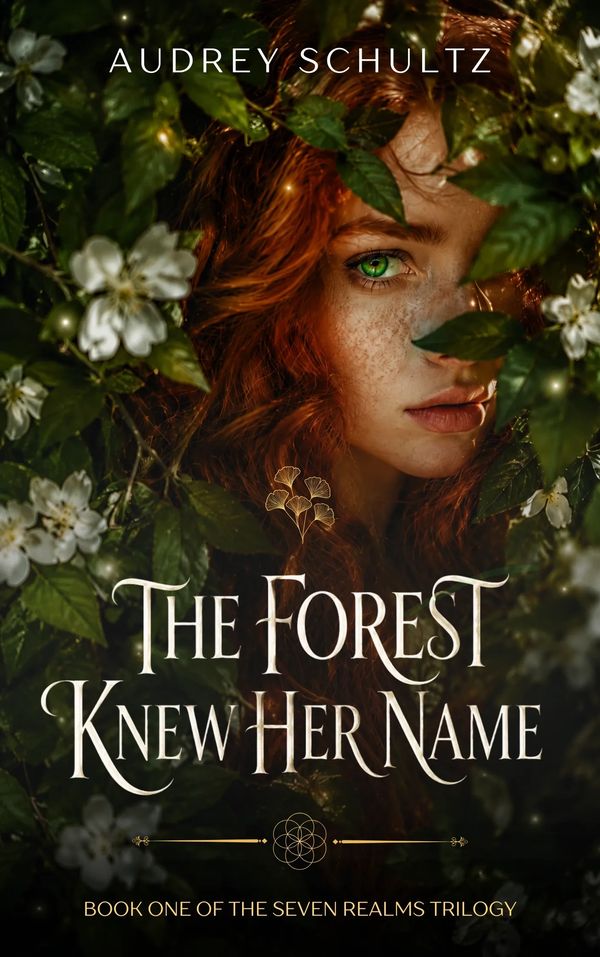 Book cover with a red-haired woman in a forest setting.