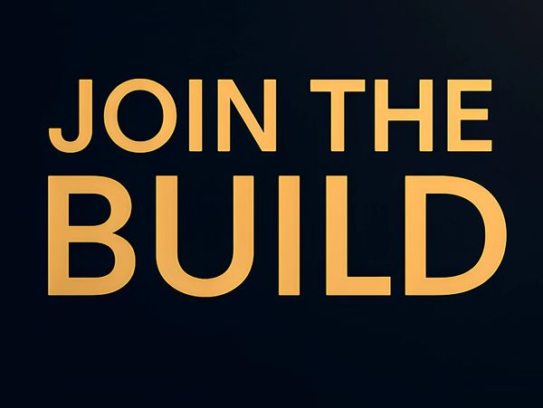 Join the Build message in bold gold text on dark background inviting participation.