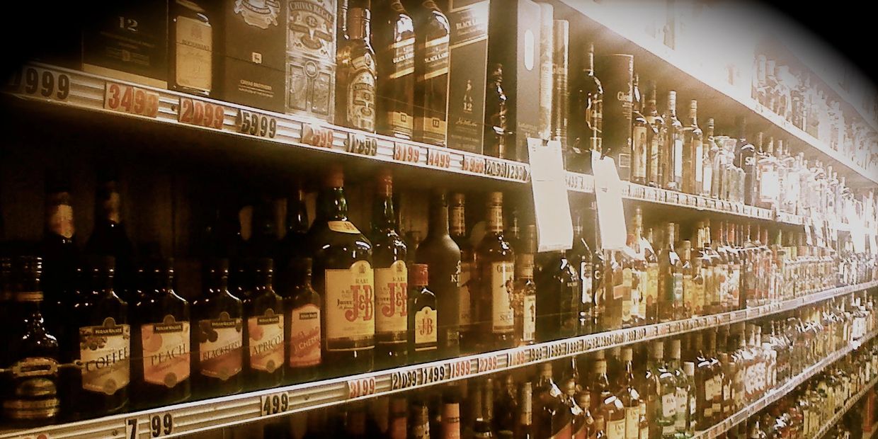 Display of assorted liquors available at Bogie's