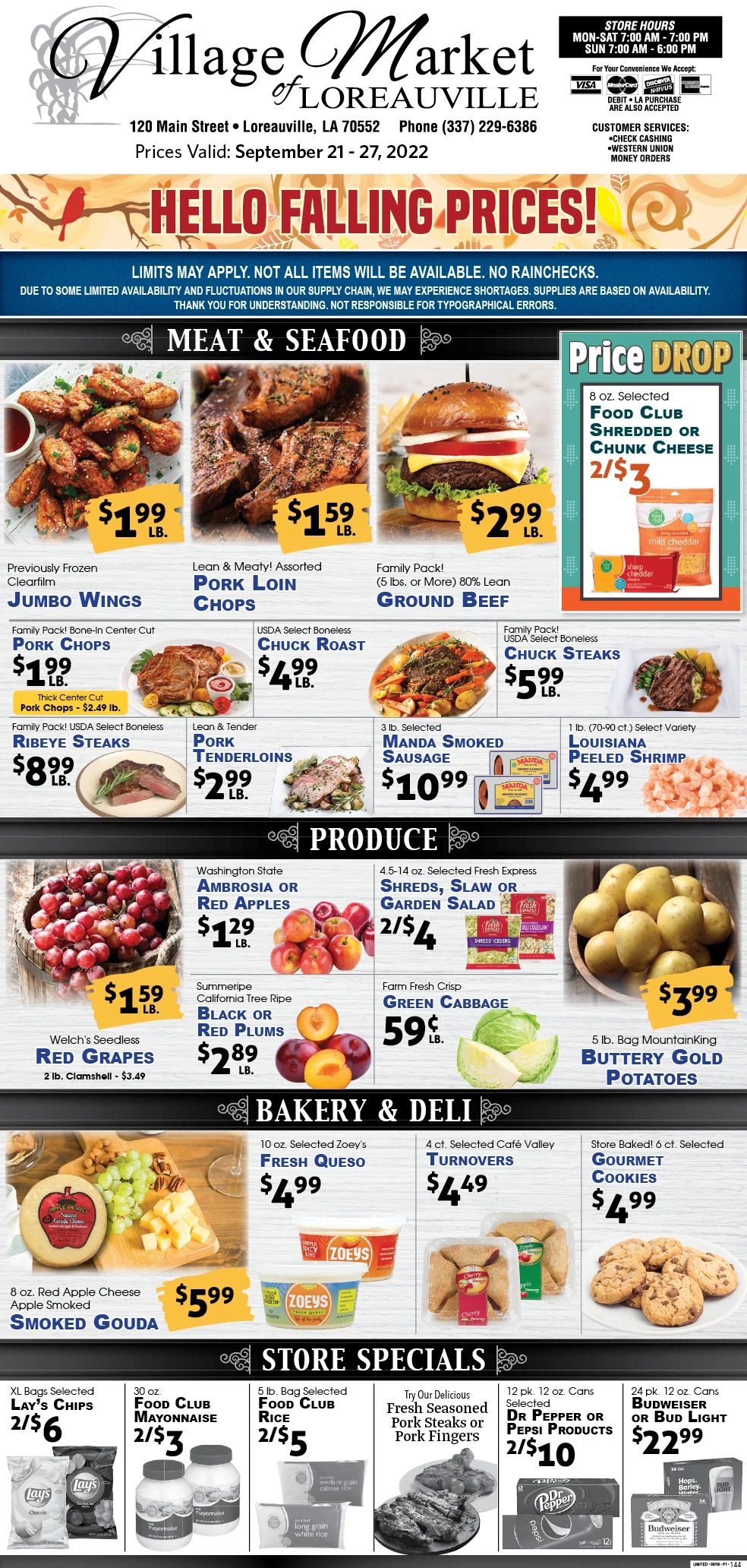 Village Market of Loreauville Advertisement, Sale Items