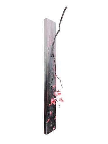 Magnolia I by Jeff Alarie, mixed media wall art with steel branches and pink blossoms