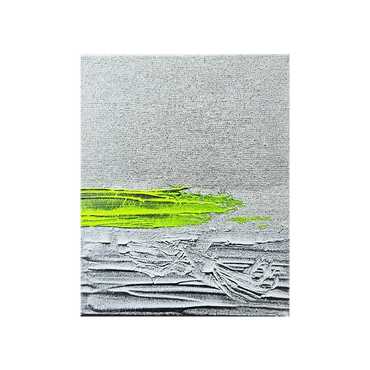 peinture grise  abstraite expressive représentant un horizon jaune vert