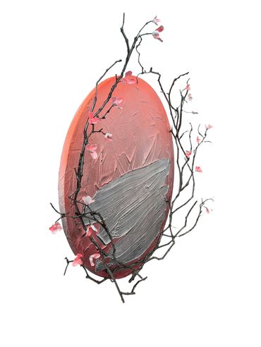 Jeff Alarie cherry blossom steel sculpture, contemporary botanical art inspired by Japanese nature.