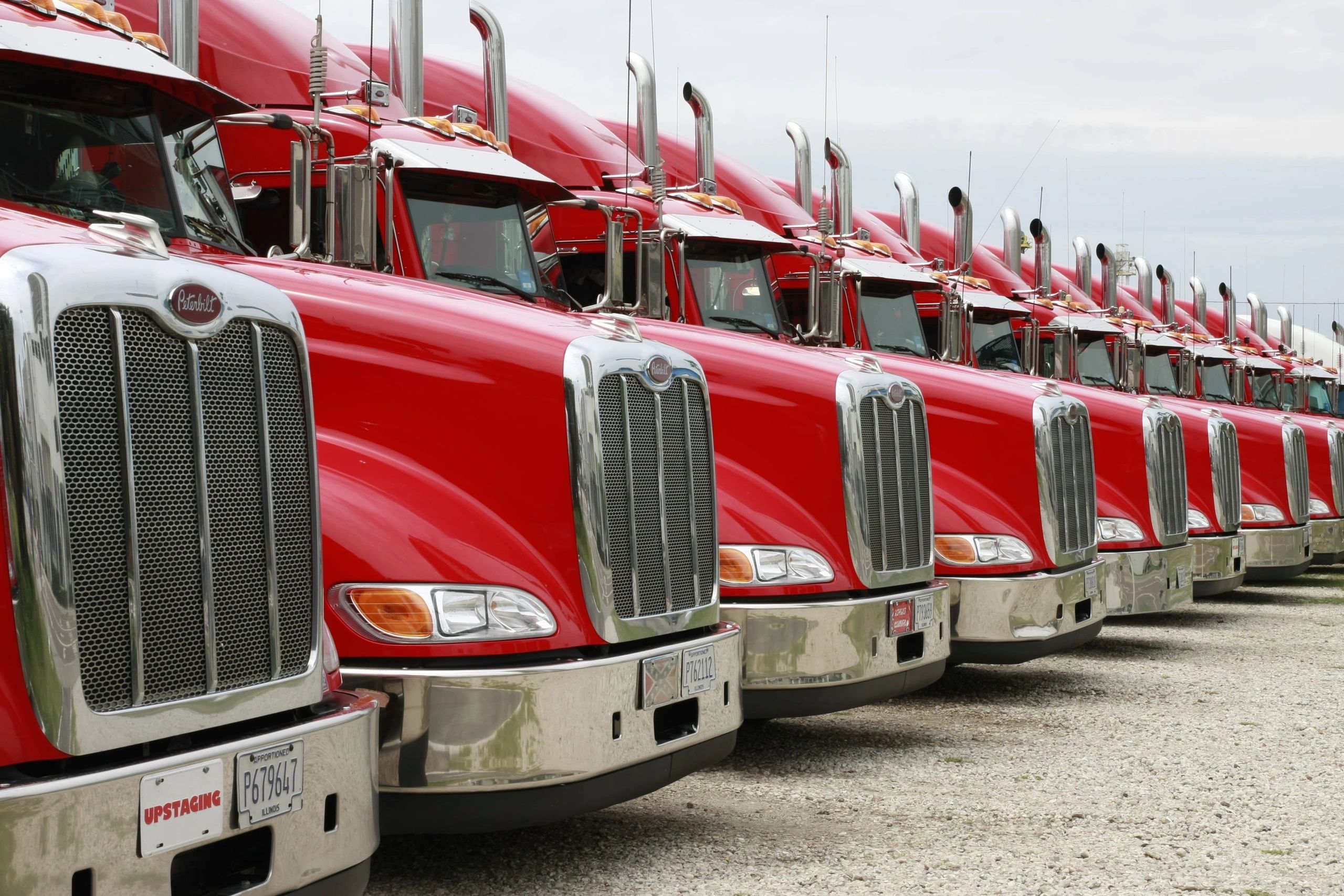 red semi trucks lined up