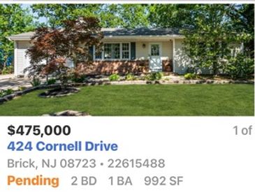 Single-story house for sale in Brick, NJ, priced at $475,000.