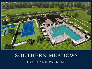 Aerial view of Southern Meadows community amenities in Overland Park, KS.