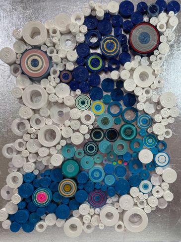 Quilled paper on silver leaf, 2024, 18x24. 