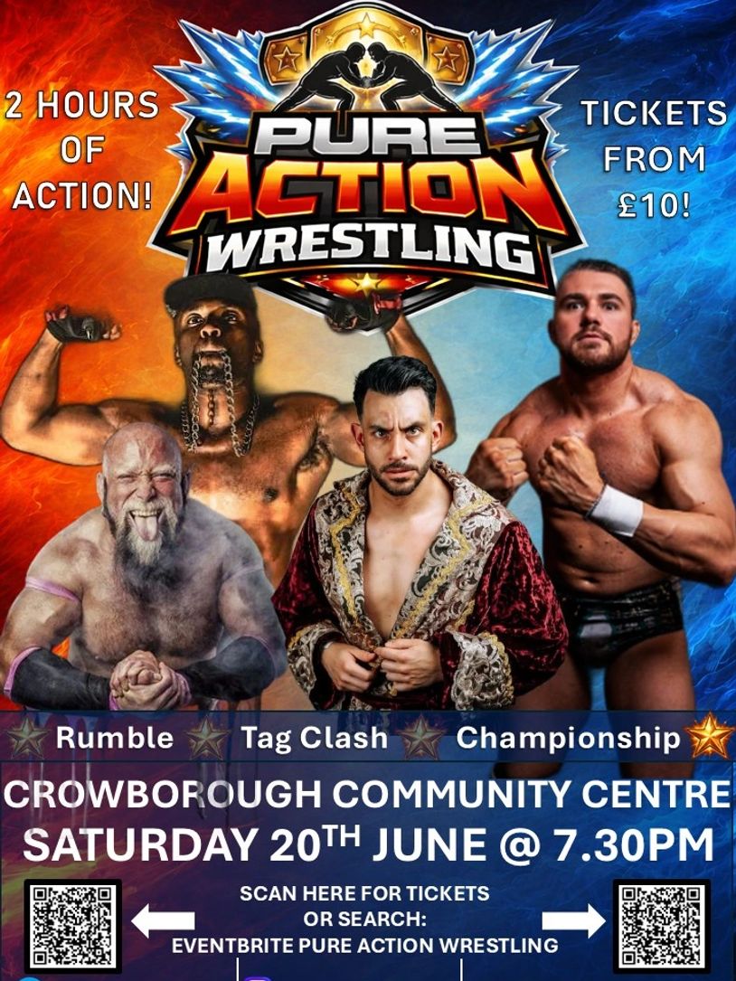 Poster for Pure Action Wrestling event with tickets from £10.