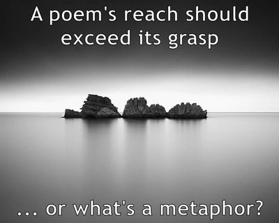 A poetic quote over a serene black-and-white seascape with rocks.