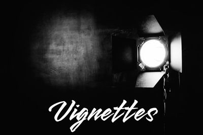A spotlight illuminates the word 'Vignettes' on a dark background.