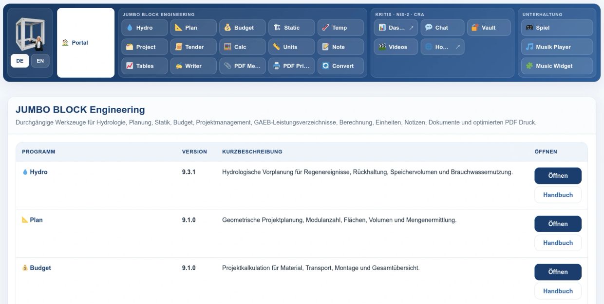 Hydrologischen Rückhaltebedarf errechnen, benötigten Module ermitteln, Layout und Budget in Echtzeit