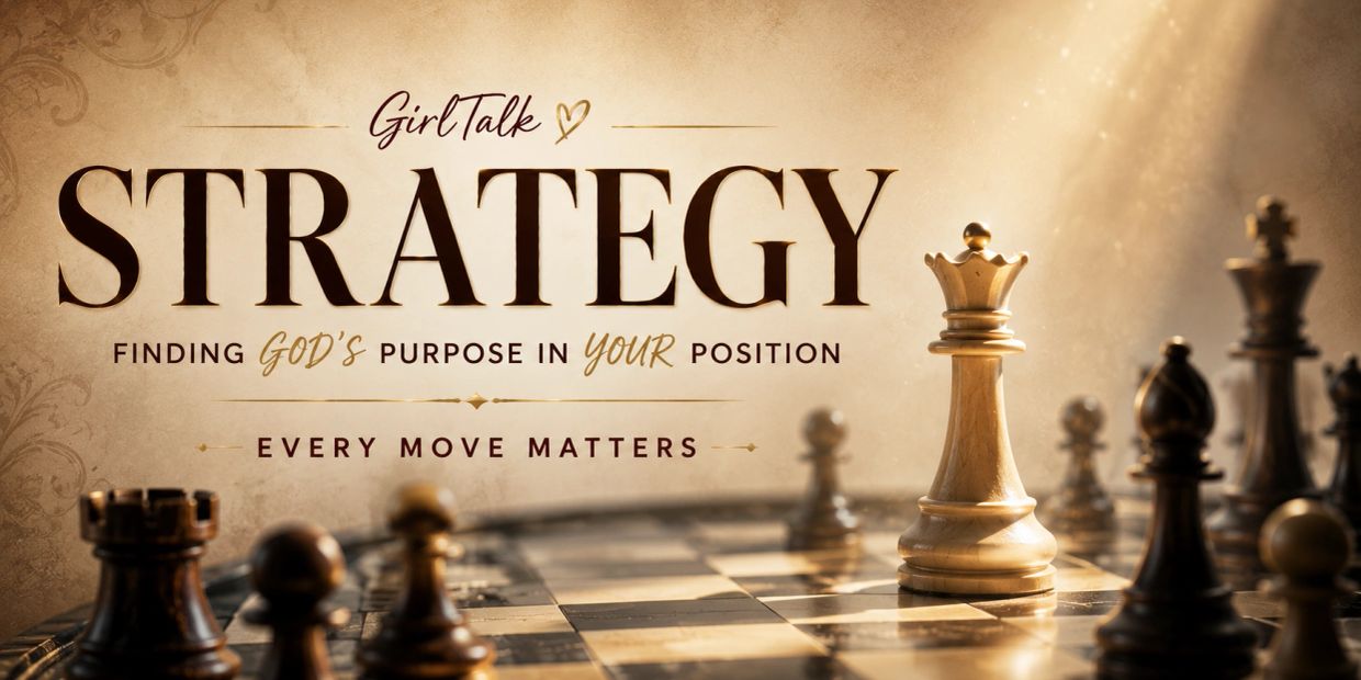 Chess pieces symbolize strategy and purpose with a motivational message on finding God's purpose.