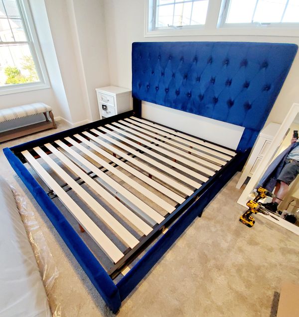 Blue Velour Bed Frame