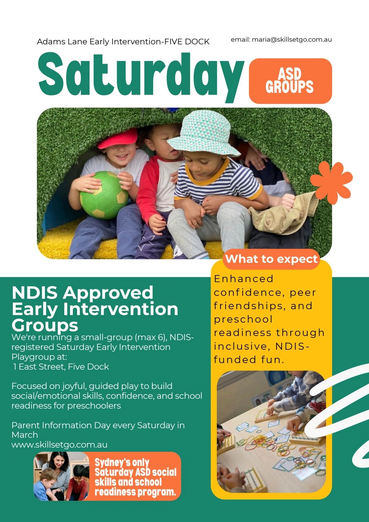 Children engaged in a Saturday early intervention ASD group play session.