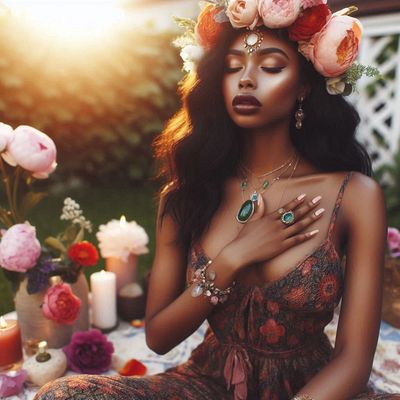 Woman in a sacred space meditating 
