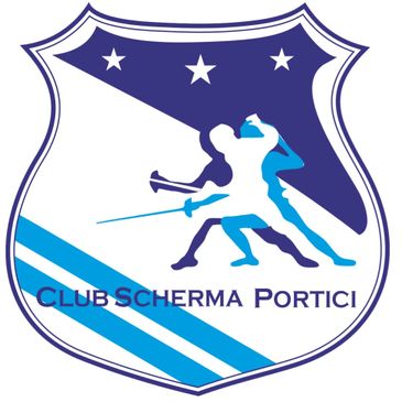 Emblem of Club Scherma Portici featuring two fencers and stars.