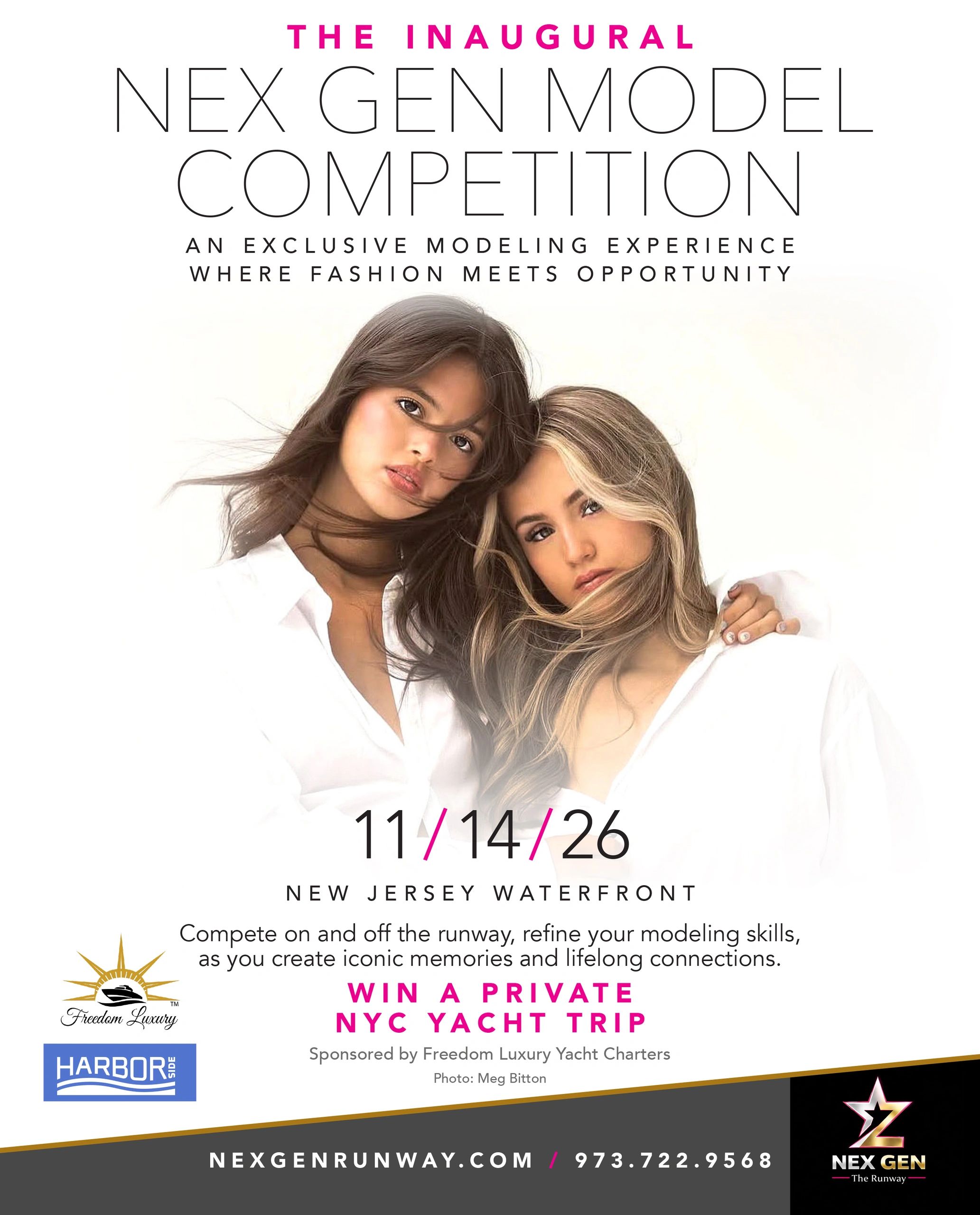 Inaugural Nex Gen Model Competition featuring two female models in white tops.