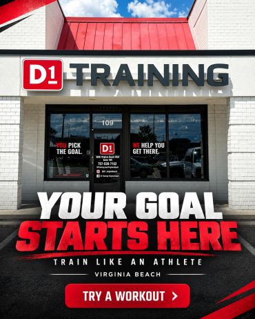D1 Training gym entrance with motivational message.