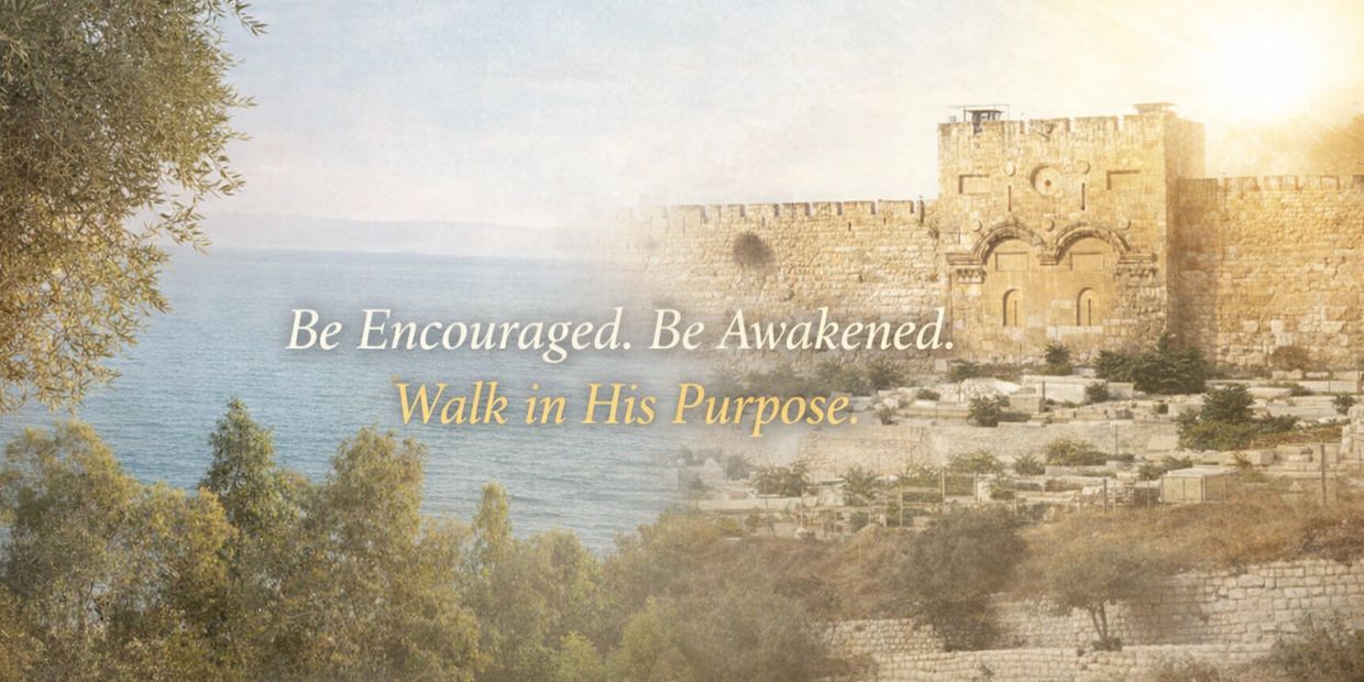 Inspirational message with ancient stone wall and sea backdrop at sunrise.